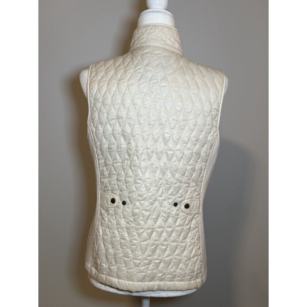 Talbots Size Medium Ivory Hybrid Sweater Knit Quilted Puffer Vest Zip Pockets - Picture 2 of 5